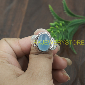 Natural Blue Chalcedony <b>Ring</b> 925 Sterling Silver Handmade Oval Cabochon Gemstone <b>Ring</b> Vintage <b>Statement</b> Jewelry Gift for Women - Product Image 6