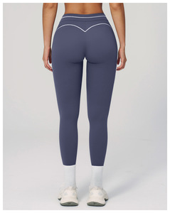 High Waist Knitted Solid Color Sport <b>Leggings</b> With White <b>Line</b> Detail Stretch Breathable Quick Dry Women's Activewear All Seasons - Product Image 2