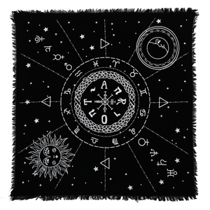 Nappe d'autel en coton Pentagramme Soleil Lune Triple Lune Triquetra Spirituelle Faite à la main Housse de table carrée Faite à la main par des artisans indiens - Product Image 1