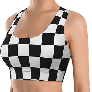 Women's Checkered Sports <b>Bra</b> Square <b>Neck</b> <b>Halter</b> Breathable High Support Eco-Friendly Cut-out Yoga Fitness Wear Spandex Polyester - Product Image 3
