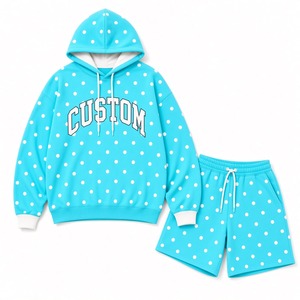 Ensemble sweat à capuche et short imprimé pour femme, sweat-shirt à capuche décontracté surdimensionné, motif à pois sur toute la surface, tenue confortable en deux pièces - Product Image 2