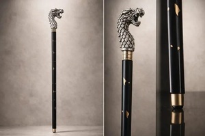 Silver <b>Dragon</b> Cane – Medieval Fantasy Walking Stick - Product Image 2