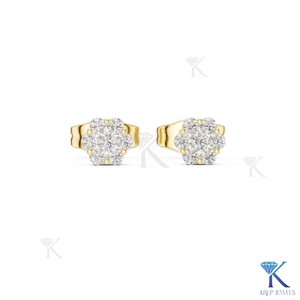 Lab Grown Diamond Floral Cluster <b>Stud</b> Earrings 7 Stone Crown Setting 14K 18K Solid Gold Women's Jewelry Wedding Party - Product Image 4