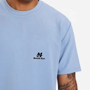 Camiseta de Cuello Redondo Azul Claro para Hombre, Color Sólido, Casual, Manga Corta, 100% Algodón, Tejido de Punto, Ropa de Verano - Product Image 5