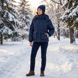 Veste matelassée à capuche unisexe bleu marine, manteau d'hiver chaud à fermeture éclair, streetwear d'extérieur, vêtements personnalisés à marque privée, OEM ODM - Product Image 5