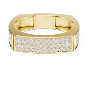 Yellow Gold Men's Lab Grown <b>Diamond</b> Signet <b>Ring</b> with Multi Row Pave Set Round <b>Diamonds</b>, Luxury Statement Band - Product Image 3