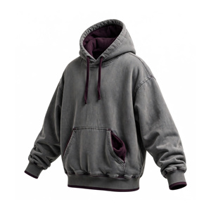 Sweat-shirt à capuche pour homme, coupe classique, gris, doublure bordeaux, 100% coton, tissu éponge français, vêtements décontractés d'hiver, écologique - Product Image 3