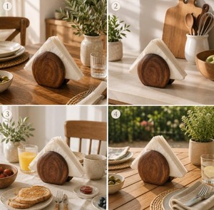Support rond en bois massif naturel pour serviettes, distributeur de papier essuie-tout pour table, décoration de restaurant, vente en gros - Product Image 5