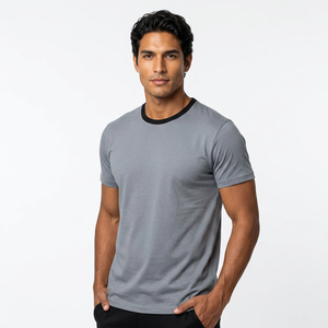 Camiseta de Manga Corta para Hombre, Corte Regular, Cuello Redondo, Algodón Gris, Diseño Liso, Tejido Jersey - Product Image 4