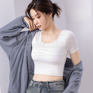 <b>Support</b> Custom Logo Front Cross <b>Back</b> Yoga Crop Top Women's Short Sleeve Breathable Built-in Bra Plus Size Quick Dry Activewear - Product Image 4