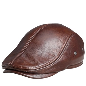 Sombrero de cuero genuino para hombre, gorra de cuero de invierno para adultos, sombrero cálido para Elder Papa, Viseras para hombre, gorra cálida, protección para los oídos, - Product Image 1
