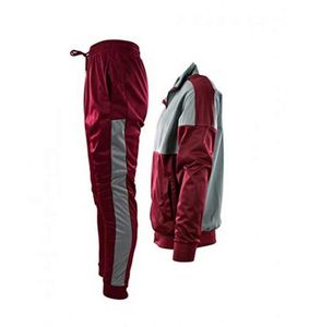 Men's <b>Maroon</b> Gray Color Block Tracksuit Full Zip Sweatshirt With Side Pockets And Jogger Pants Casual Autumn Wear - Product Image 6