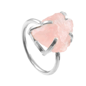 Rose Quartz Rough Ring German Silver Base Natural <b>Raw</b> Gemstone Ring Crystal Healing for Women Low MOQ Personalized Gifts - Product Image 1