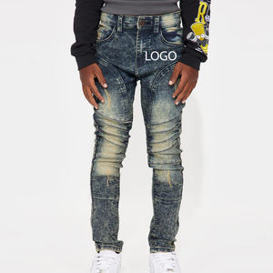 กางเกงยีนส์ทรงตรงสไตล์ลำลองสำหรับเด็กผู้ชาย ผลิตจากผ้าฝ้ายผสมเนื้อนุ่ม สำหรับการสั่งซื้อจำนวนมาก / ดีไซน์คุณภาพสูงพร้อมห่วงร้อยเชือก - Product Image 1