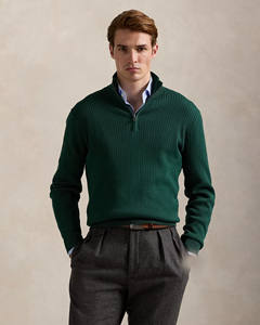 Pull en coton côtelé demi-zip pour homme, col mandarin, style décontracté chic, tricot d'automne, streetwear, vente en gros - Product Image 1