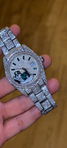 Montre de luxe en acier inoxydable avec pavé de diamants Moissanite VVS, analogique à quartz pour homme, boîtier rond, bracelet argenté - Product Image 1