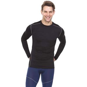 Men's <b>Black</b> Long Sleeve O-Neck <b>Compression</b> <b>Shirt</b> Quick Dry Knitted Slim Fit Sporty Top - Product Image 2