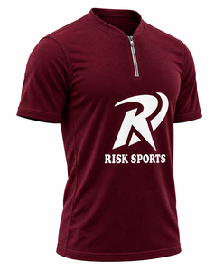 Premium <b>Maroon</b> Short Sleeve for Zip up Jersey Sport Shirt with Custom Logo Teamwear Training <b>Top</b> for Golf - Product Image 3