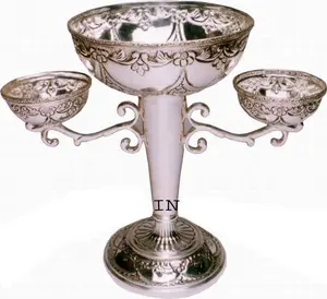 Silver Plated Brass Fruit and Dry Fruit Bowl With Stand Antique Silver Table <b>Decorative</b> Bowls Wholesale - Product Image 1