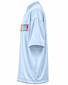 เสื้อยืดคอกลมแขนสั้นสีฟ้าอ่อนสำหรับผู้ชาย พิมพ์ลายตัวอักษร ดีไซน์ลำลอง ทรงโอเวอร์ไซส์ ผ้าโพลีเอสเตอร์ 100% รับสกรีนโลโก้ตามแบบ - Product Image 4