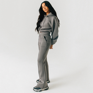 Women Solid Color Hooded <b>Tracksuit</b> Set Full Sleeve Zipper Pants Casual Autumn Wear Streetwear High Quality Lightweight - Product Image 1