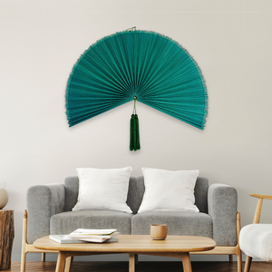 Éventail en bambou vert émeraude avec pompon, style bohème vintage, décoration pour chambre et salon, éventail mural en bambou pour tête de lit, fabriqué au Vietnam - Product Image 4