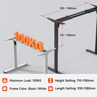 Bureau assis-debout électrique à double moteur AUKI, réglable en hauteur, ergonomique, pour ordinateur, avec structure en acier noir, poste de travail