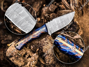 Cuchillo de Supervivencia UA Supplies para Camping y Caza, Hoja Fija de Acero de Damasco, Mango de Piña, Funda Multifunción EDC, 8 Pulgadas - Product Image 2