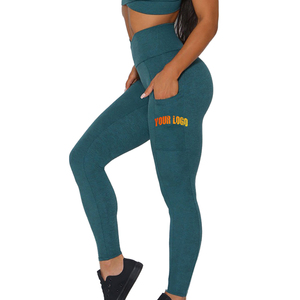 Wholesale Seamless Women Fitness <b>Leggings</b> <b>Pockets</b> Solid Custom Logo Breathable Windproof Quick Dry Plus Size Mid Waist - Product Image 1