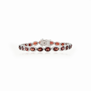 Handmade <b>Solid</b> 925 Sterling <b>Silver</b> 100% Authentic Oval Cut Garnet January Birthstone Tennis <b>Bracelet</b> For Women's - Product Image 1