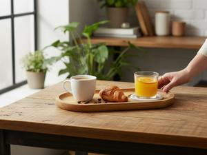 Bandeja de Madera para Servir Café y Té, Portavasos, Bandeja Ovalada Minimalista para Desayuno, Hecha a Mano, Ecológica, Multifuncional para Hoteles - Product Image 3