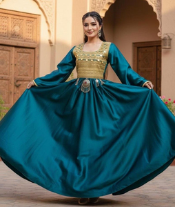 Afghan Kuchi Handmade Ethnic Clothing Tribal Traditional Evening Embroidered <b>Sequined</b> Feathers Women's Formal Kuchi Dress - Product Image 5
