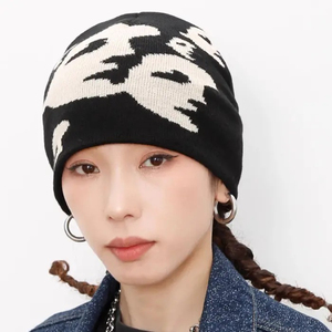 Black White Abstract Face Beanie Hat Knit <b>Winter</b> <b>Cap</b> Streetwear Skull <b>Cap</b> Skullcap Women Beanie With Rhinestones for Kids Plain - Product Image 2