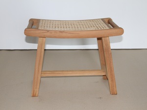 <b>Stool</b> with Solid Teak Wood Frame and Handcrafted Rattan Weaving Curved Seat Well Sanded Finish - Product Image 3