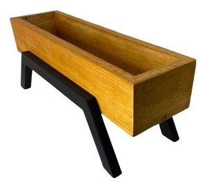 Wooden Floor Vase with Black Metal Legs <b>Square</b> Rustic Design for Floral Display - Product Image 6