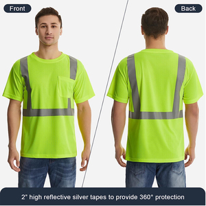 Chemises à manches courtes réfléchissantes de classe 2, chemises de sécurité haute visibilité avec bandes réfléchissantes pour hommes, prix de gros - Product Image 2
