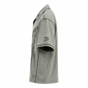 Camisa Dirty Mint Gothic Thorn Y2K para hombre, oversize, de corte holgado, manga corta, con detalles de pedrería, estilo streetwear, abotonada, grunge, casual, al por mayor - Product Image 4