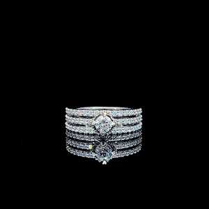 Bague de Mariage de Luxe en Or Blanc 9K avec Diamant de Laboratoire Rond Taille Pavé Multi-Rangées Plaqué Rhodium, Moins de 2 Carats, Or Rose, Blanc, Jaune - Product Image 1