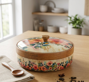 Handmade Enamel Printed Wooden Bowl <b>Spice</b> Organizer Dry Fruit and Nut Serving Bowl <b>Kitchen</b> Storage Factory Price for FBA Sellers - Product Image 2