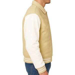 Varsity Jacket <b>Men</b> <b>Black</b> White Sleeve Solid Color Turn-down Collar Button Closure Casual Autumn Wear Varsity Jacket - Product Image 3