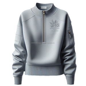 Sudaderas de media cremallera de punto de algodón Terry mangas completas cuello redondo en colores versátiles OEM sudaderas de mujer de diseño personalizado - Product Image 4