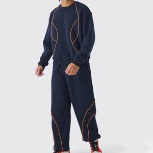 Nueva Llegada Sudadera de Chándal para Hombre Azul Marino Liso con Ribetes, Corte Holgado y Relajado, 100% Algodón Ecológico Transpirable para Primavera - Product Image 4