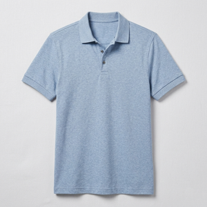 Camiseta Polo Heather Azul Claro, Manga Corta, Transpirable, Verano, Hombre, Informal, Uniforme de Trabajo, Algodón Premium, Cuello Camisero - Product Image 1