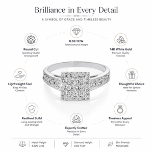 0.50 TCW Real Round Diamond Square <b>Cluster</b> Halo Ring in 14K Solid White Gold | Women's Wedding Anniversary Fine Jewelry Gift - Product Image 5