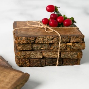 Square Wooden <b>Coasters</b> <b>Set</b> Natural Wood Grain Retro Design Non-Slip Mats for Table Decor At Best Price - Product Image 2