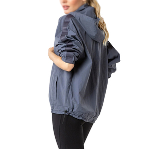 <b>Women's</b> Windproof Full Zip Stand Collar <b>Jacket</b> Solid Color <b>Utility</b> Style Drawstring Hem Regular Length Woven Polyester Material - Product Image 3