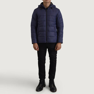 Nueva Chaqueta de Invierno Personalizada para Hombre, Chaqueta Acolchada Delgada de Lona, Chaqueta con Capucha Azul Marino de Alta Calidad, Chaqueta Acolchada con Cierre y Resistente al Viento - Product Image 3
