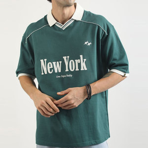 เสื้อยืดเทรนดี้สีเขียวผ้าเทอร์รี่คอตตอน แขนสั้น สวมใส่สบาย ระบายอากาศดี ผ้าถักด้านหน้า ทรงโอเวอร์ไซส์ แห้งเร็ว - Product Image 1