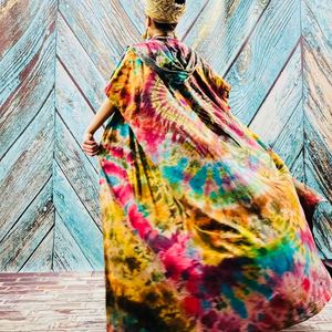 2025 nouveau produit main cravate teinture Kimono veste vacances Boho coupe ample veste vêtements de plage couvrir vacances d'été femmes Kimono Robe - Product Image 3