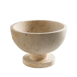 Travertine Handcrafted Pedestal <b>Marble</b> Bowl Natural Stone Centerpiece Decorative Bowl for Dining <b>Table</b> <b>Console</b> Shelf Luxury Home - Product Image 1